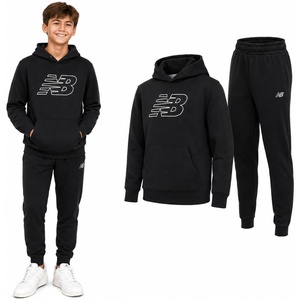 New Balance Boys 2 Piece Fleece Pullover Hoodie & Jogger Sweatpants 8-16 | Warm Poly Build, Heat-Seal Logo Details, Ribbed Cuffs & Elastic Waist, Side-Seam Plus Kangaroo Pockets(Black)