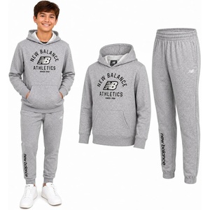 New Balance Boys 2 Piece Fleece Pullover Hoodie & Jogger Sweatpants 8-16 | Warm Poly Build, Heat-Seal Logo Details, Ribbed Cuffs & Elastic Waist, Side-Seam Plus Kangaroo Pockets(Grey)