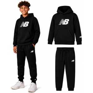 New Balance Boys 2 Piece Fleece Pullover Hoodie & Jogger Sweatpants 8-20 | Brushed Soft Warmth, Kangaroo & Side Pockets with Ribbed Cuffs, Ready for School, Travel, Sports or Lounging(New Black)