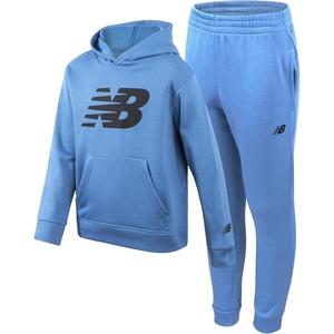 New Balance Boys 2 Piece Fleece Pullover Hoodie & Jogger Sweatpants 8-20 | Brushed Soft Warmth, Kangaroo & Side Pockets with Ribbed Cuffs, Ready for School, Travel, Sports or Lounging(Heron Blue)