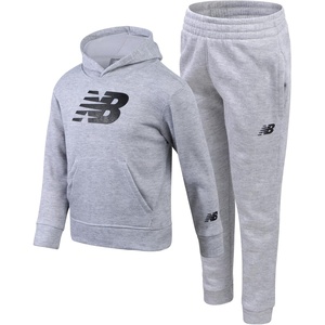 New Balance Boys 2 Piece Fleece Pullover Hoodie & Jogger Sweatpants 8-20 | Brushed Soft Warmth, Kangaroo & Side Pockets with Ribbed Cuffs, Ready for School, Travel, Sports or Lounging(Light Heather Grey)