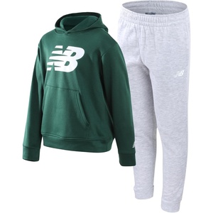 New Balance Boys 2 Piece Fleece Pullover Hoodie & Jogger Sweatpants 8-20 | Brushed Soft Warmth, Kangaroo & Side Pockets with Ribbed Cuffs, Ready for School, Travel, Sports or Lounging(Green Grey)