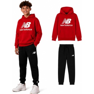 New Balance Boys 2 Piece Fleece Pullover Hoodie & Jogger Sweatpants 8-20 | Brushed Soft Warmth, Kangaroo & Side Pockets with Ribbed Cuffs, Ready for School, Travel, Sports or Lounging(Red Black)