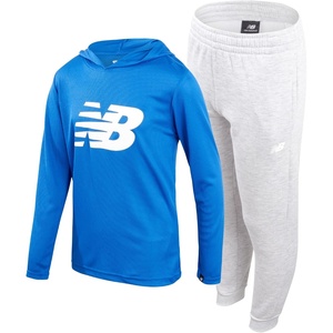 New Balance Boys 2 Piece Waffle Knit Hoodie Sweatshirt & Jogger Sweatpants | Durable Build Holds Its Shape, Lightweight Sporty Texture, Great from Classroom To Field, Layers Easily(Cobalt/Grey)