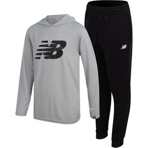 New Balance Boys 2 Piece Waffle Knit Hoodie Sweatshirt & Jogger Sweatpants | Durable Build Holds Its Shape, Lightweight Sporty Texture, Great from Classroom To Field, Layers Easily(Grey/Black)