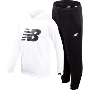 New Balance Boys 2 Piece Waffle Knit Hoodie Sweatshirt & Jogger Sweatpants | Durable Build Holds Its Shape, Lightweight Sporty Texture, Great from Classroom To Field, Layers Easily(White/Black)