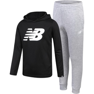New Balance Boys 2 Piece Waffle Knit Hoodie Sweatshirt & Jogger Sweatpants | Durable Build Holds Its Shape, Lightweight Sporty Texture, Great from Classroom To Field, Layers Easily(Black)