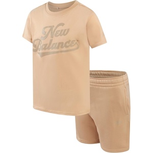 New Balance Boys 2 Piece Workout T Shirt & Fleece Shorts Athletic Set 8-12 | Soft Durable Feel, Sturdy Stitching, Easy Movement, Mix-and-Match Versatility Built for Busy Playground Days(Desert Tan)