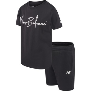 New Balance Boys 2 Piece Workout T Shirt & Fleece Shorts Athletic Set 8-12 | Soft Durable Feel, Sturdy Stitching, Easy Movement, Mix-and-Match Versatility Built for Busy Playground Days(Black Night)