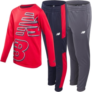 New Balance Boys 3 Piece Waffle Knit Thermal Shirt & Jogger Sweatpants | Breathable Lightweight Warmth, Two Bottoms with Contrast Panels Details for Quick Changes, Great for Play Or Errands(Red/Eclipse)