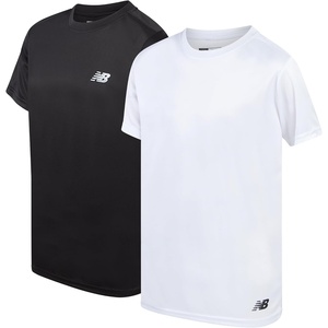 New Balance Boys Athletic Shirts 2 Pack Performance Short Sleeve T Shirts | Crew Neck, Regular Fit, Lightweight and Breathable Activewear for School, Sports or Everyday Play(White /Dark Black)