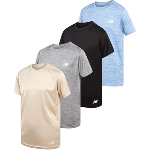 New Balance Boys Athletic Shirts, 4-Pack Crewneck Short Sleeve Dri-Fit Tees | Lightweight Moisture-Managing Fabric, Versatile Everyday Shades, Pairs with Shorts & Joggers, All-Day Comfort(Rain Space Sky Black)