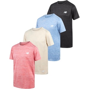 New Balance Boys Athletic Shirts, 4-Pack Crewneck Short Sleeve Dri-Fit Tees | Lightweight Moisture-Managing Fabric, Versatile Everyday Shades, Pairs with Shorts & Joggers, All-Day Comfort(Sky Space Red Black)