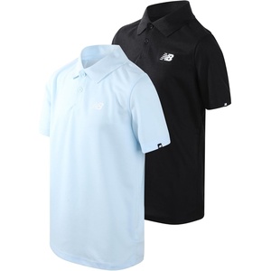 New Balance Boys Polo Shirt 2 Pack Dry Fit Performance Golf Shirts for Boys | Short Sleeve with a Classic Two-Button Collar, Built for Active Play, Comfortable for School, Sports or Everyday Wear(Black/Light Blue)