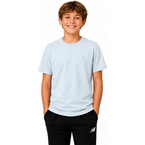 New Balance Boys Shirt Short Sleeve Cotton T-Shirt with Chest Logo Patch | Soft Cotton Feel, Relaxed Fit, Clean Long-Lasting Stitching Support Easy Movement for School, Sports, Play or Downtime(Ice Blue)