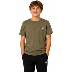 New Balance Boys Shirt Short Sleeve Cotton T-Shirt with Chest Logo Patch | Soft Cotton Feel, Relaxed Fit, Clean Long-Lasting Stitching Support Easy Movement for School, Sports, Play or Downtime(Olive)