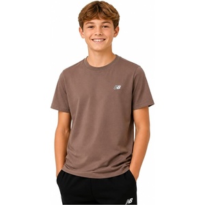 New Balance Boys Shirt Short Sleeve Cotton T-Shirt with Chest Logo Patch | Soft Cotton Feel, Relaxed Fit, Clean Long-Lasting Stitching Support Easy Movement for School, Sports, Play or Downtime(Mushroom)