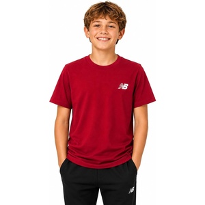 New Balance Boys Shirt Short Sleeve Cotton T-Shirt with Chest Logo Patch | Soft Cotton Feel, Relaxed Fit, Clean Long-Lasting Stitching Support Easy Movement for School, Sports, Play or Downtime(Mercury Red)