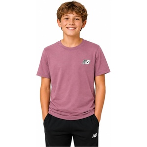 New Balance Boys Shirt Short Sleeve Cotton T-Shirt with Chest Logo Patch | Soft Cotton Feel, Relaxed Fit, Clean Long-Lasting Stitching Support Easy Movement for School, Sports, Play or Downtime(Rose Wood)