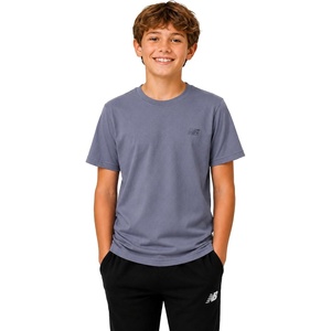 New Balance Boys Shirt Short Sleeve Cotton T-Shirt with Chest Logo Patch | Soft Cotton Feel, Relaxed Fit, Clean Long-Lasting Stitching Support Easy Movement for School, Sports, Play or Downtime(Dusk Shower)