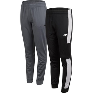 New Balance Boys Sweatpants, 2-Pack Tricot Joggers, Elastic Waistband | Deep Secure Pockets, Breathable Stretch Fabric, Reinforced Stitching, Tapered Cuffed Hem for Gym, School & Field(Lead/Black)