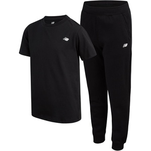 New Balance Boys Sweatpants Set – 2 Piece Short Sleeve Graphic Tee Shirt and Fleece Jogger Pants Athletic Pant Set(Night Black)