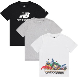 New Balance Boys T Shirts, 3 Pack – Graphic Tees for Boys, Cotton Blend Crewneck Short Sleeve Kids Tshirts (Size 8-20)(Black/Grey Heather/White)