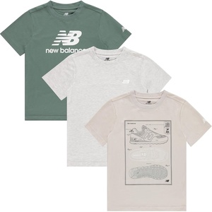 New Balance Boys T Shirts, 3 Pack – Graphic Tees for Boys, Cotton Blend Crewneck Short Sleeve Kids Tshirts (Size 8-20)(Dark Juniper/Oatmeal Heather/Shipyard)
