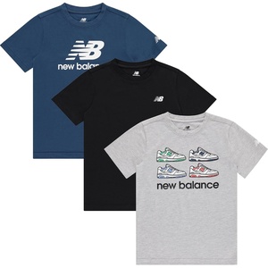 New Balance Boys T Shirts, 3 Pack – Graphic Tees for Boys, Cotton Blend Crewneck Short Sleeve Kids Tshirts (Size 8-20)(Dark Shoreline Blue/Black/Athletic Grey Heather)