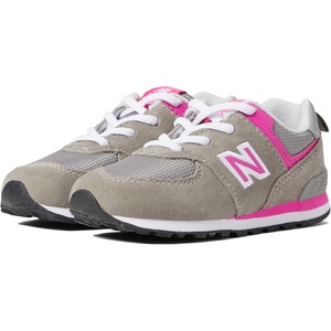 New Balance Kids’ 574 Core Bungee Sneaker(Grey/Pink)