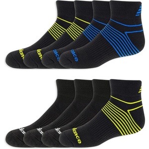 New Balance Kids’ Performance Cushioned Low Cut Socks – 8 Pairs – Breathable Mesh Arch Support(Black Stripe)