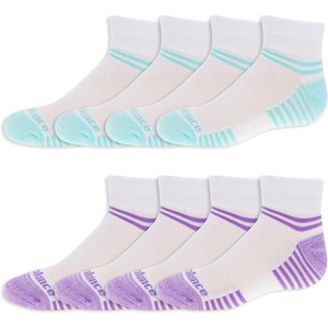 New Balance Kids’ Performance Cushioned Low Cut Socks – 8 Pairs – Breathable Mesh Arch Support(White)