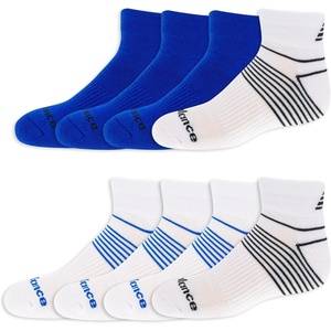 New Balance Kids’ Performance Cushioned Low Cut Socks – 8 Pairs – Breathable Mesh Arch Support(White/Blue)