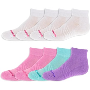 New Balance Kids’ Performance Cushioned Low Cut Socks – 8 Pairs – Breathable Mesh Arch Support(White/Pastel)