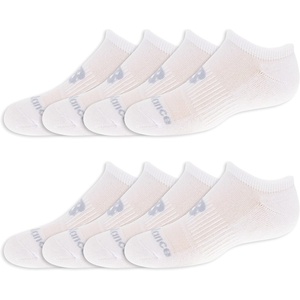 New Balance Kids’ Performance Cushioned No Show Socks – 8 Pairs – Breathable Mesh Arch Support(Legacy White (Grey Logo))
