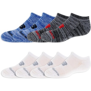 New Balance Kids’ Performance Cushioned No Show Socks – 8 Pairs – Breathable Mesh Arch Support(White Assorted)