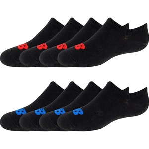 New Balance Kids’ Performance Liner Socks – 8 Pairs – Breathable Half Cushion & Arch Support(Black (Red/Blue Logo))
