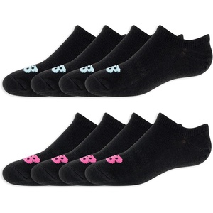 New Balance Kids’ Performance Liner Socks – 8 Pairs – Breathable Half Cushion & Arch Support(Legacy Black (Teal/Pink Logo))