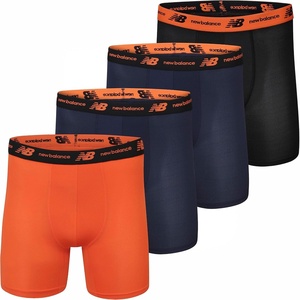 New Balance Men’s Mesh 5″ No-FLY Boxer Brief (4-Pack)(Team Navy/Light Navy Print/Team Orange/Black)