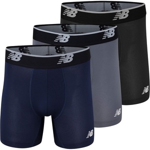 New Balance Men’s No Fly Boxer Brief Underwear with Jacquard Waistband, Breathable Lightweight, Moisture Wicking (3 Pack)(Lead/Pigment/Black)