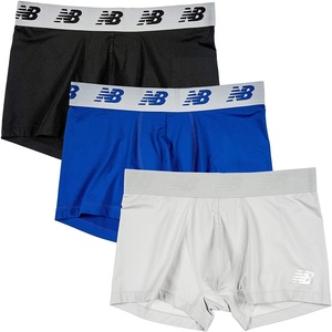 New Balance Men’s No Fly Trunks Underwear, Jacquard Waistband, Breathable Lightweight, Moisture Wicking (3 Pack)(Black/Team Royal/Concrete)