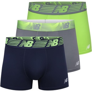 New Balance Men’s No Fly Trunks Underwear, Jacquard Waistband, Breathable Lightweight, Moisture Wicking (3 Pack)(Blue Grey and Yellow)