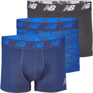 New Balance Men’s No Fly Trunks Underwear, Jacquard Waistband, Breathable Lightweight, Moisture Wicking (3 Pack)(Pigment/Pigment Woodgrain/Black)