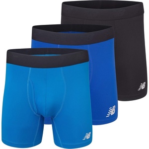 New Balance Men’s Performance Boxer Briefs with Fly, Breathable Stretch Underwear, Moisture Wicking, Soft Waistband (3 Pack)(Black/Laser Blue/Team Royal)