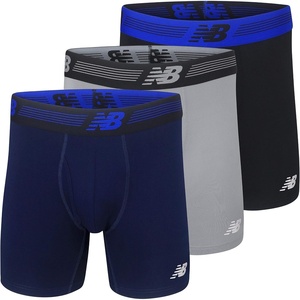 New Balance Men’s Performance Boxer Briefs with Fly, Breathable Stretch Underwear, Moisture Wicking, Soft Waistband (3 Pack)(Black/Steel/Pigment)