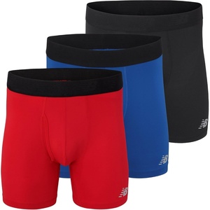 New Balance Men’s Performance Boxer Briefs with Fly, Breathable Stretch Underwear, Moisture Wicking, Soft Waistband (3 Pack)(Black/Team Red/Team Blue)