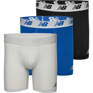 New Balance Men’s Performance Boxer Briefs with Fly, Breathable Stretch Underwear, Moisture Wicking, Soft Waistband (3 Pack)(Black/Team Royal/Concrete)