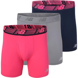 New Balance Men’s Performance Boxer Briefs with Fly, Breathable Stretch Underwear, Moisture Wicking, Soft Waistband (3 Pack)(Pink Zing/Pigment/Steel)