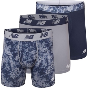 New Balance Men’s Performance Boxer Briefs with Fly, Breathable Stretch Underwear, Moisture Wicking, Soft Waistband (3 Pack)(Print/Steel/Pigment)