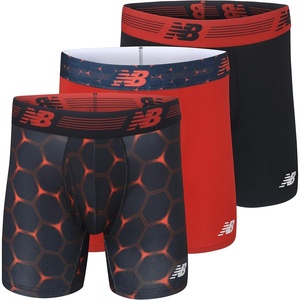 New Balance Men’s Performance Boxer Briefs with Fly, Breathable Stretch Underwear, Moisture Wicking, Soft Waistband (3 Pack)(Team Red/Black/Team Red Viper)